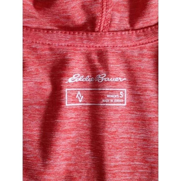 Womens EDDIE BAUER Size Small Athletic Hooded Running Shirt Pink White Stripes - Picture 7 of 11